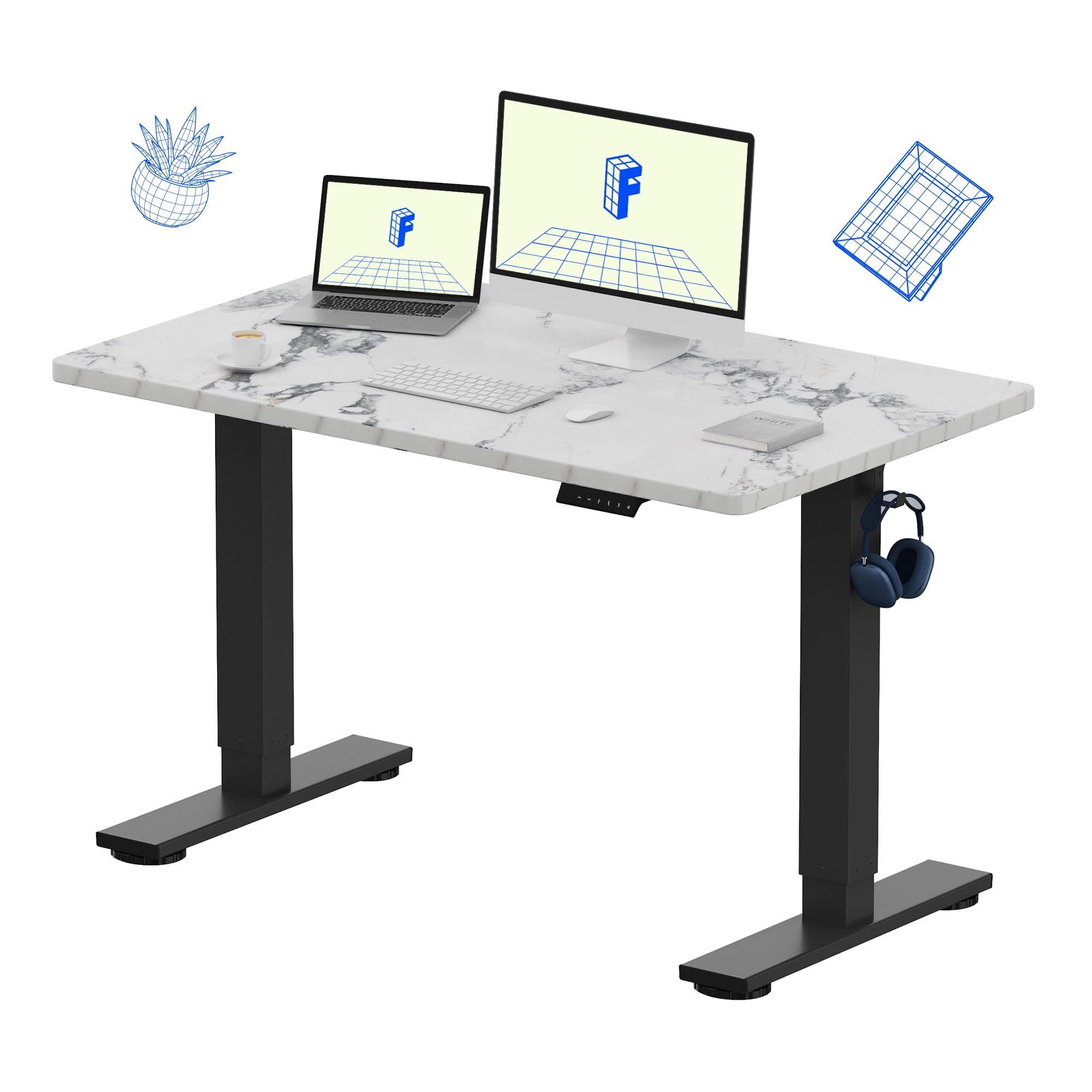 FLEXISPOT EN1 One-Piece Standing Desk, Electric Adjustable with 4 Memory Presets, 176 LBS Capacity, Stable & Quiet, Seamless Desktop for Home Office & Dual Monitors, 40"x24" Black