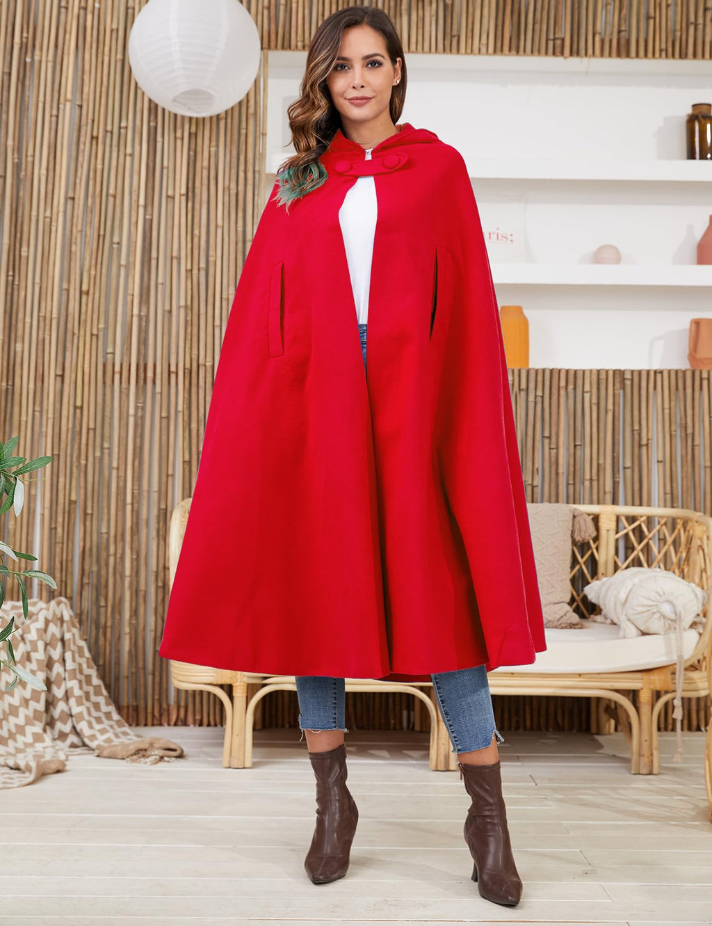 Gihuo Cape Poncho Women's Hooded Maxi Cloak Coat Winter Warm Long Cloak Cosplay Costumes Outerwear