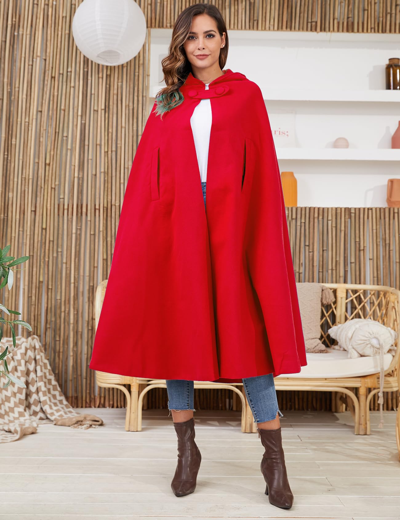 Gihuo Cape Poncho Women's Hooded Maxi Cloak Coat Winter Warm Long Cloak Cosplay Costumes Outerwear
