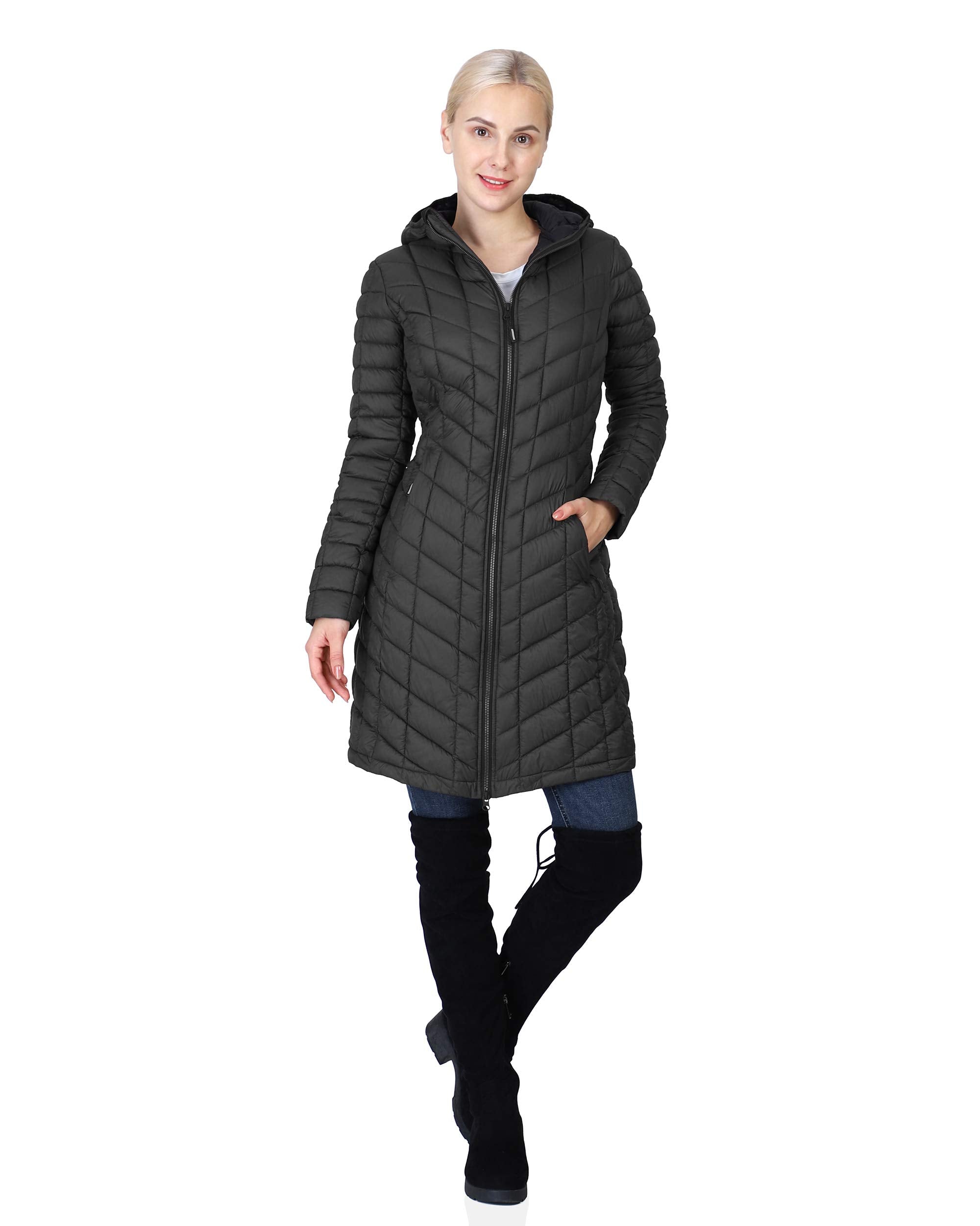 Outdoor Ventures Women's Maryan Hooded Ultra Lightweight Warm Thermolite Long Puffer Coat