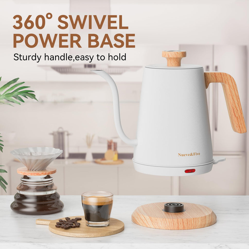 Nueve&Five Gooseneck Electric Kettle with Thermometer， Black Electric Kettle 1L with Auto Shut-Off，1000W Hot Water Kettle of Stainless Steel， Pour Over Kettle for Coffee & Tea