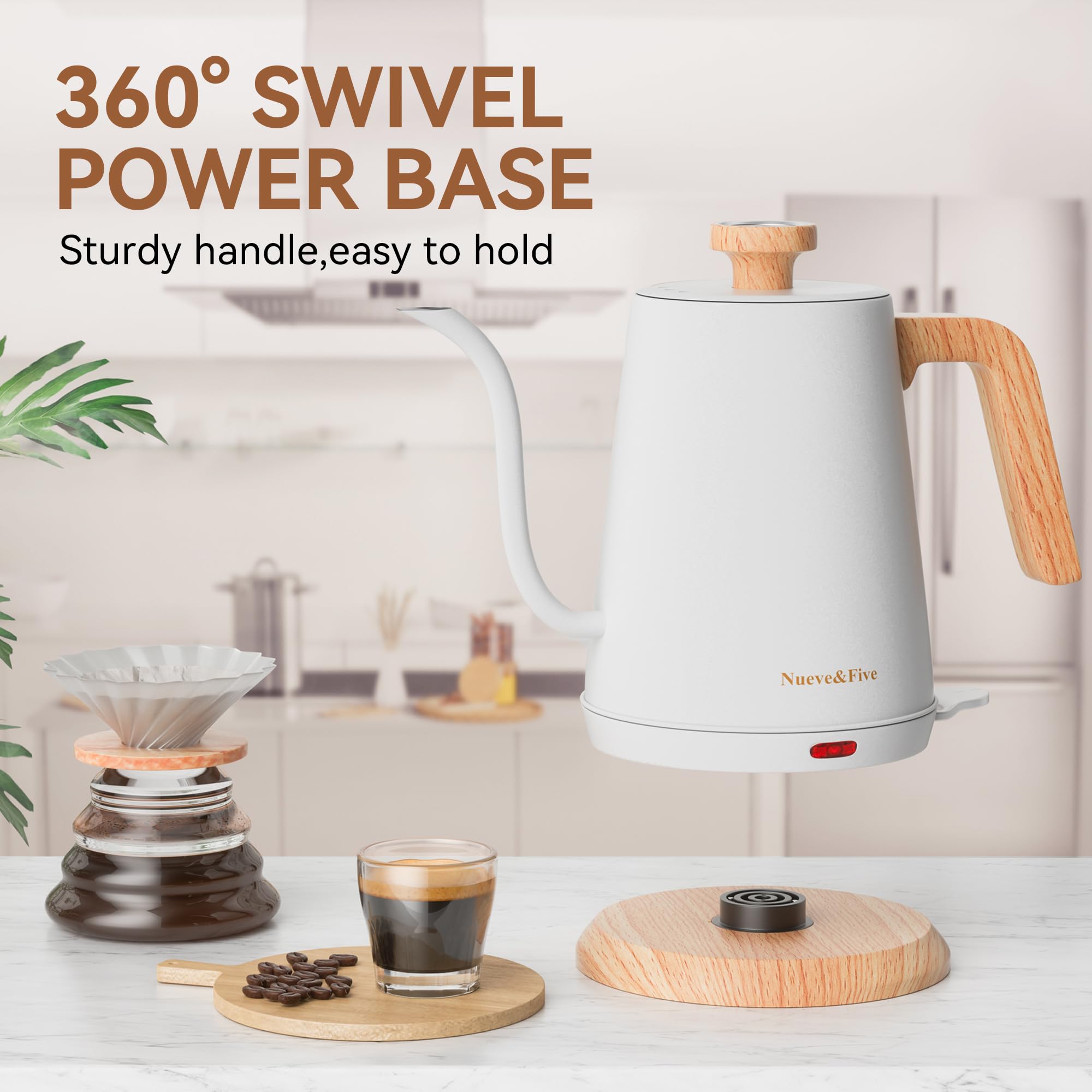 Nueve&Five Gooseneck Electric Kettle with Thermometer， Black Electric Kettle 1L with Auto Shut-Off，1000W Hot Water Kettle of Stainless Steel， Pour Over Kettle for Coffee & Tea