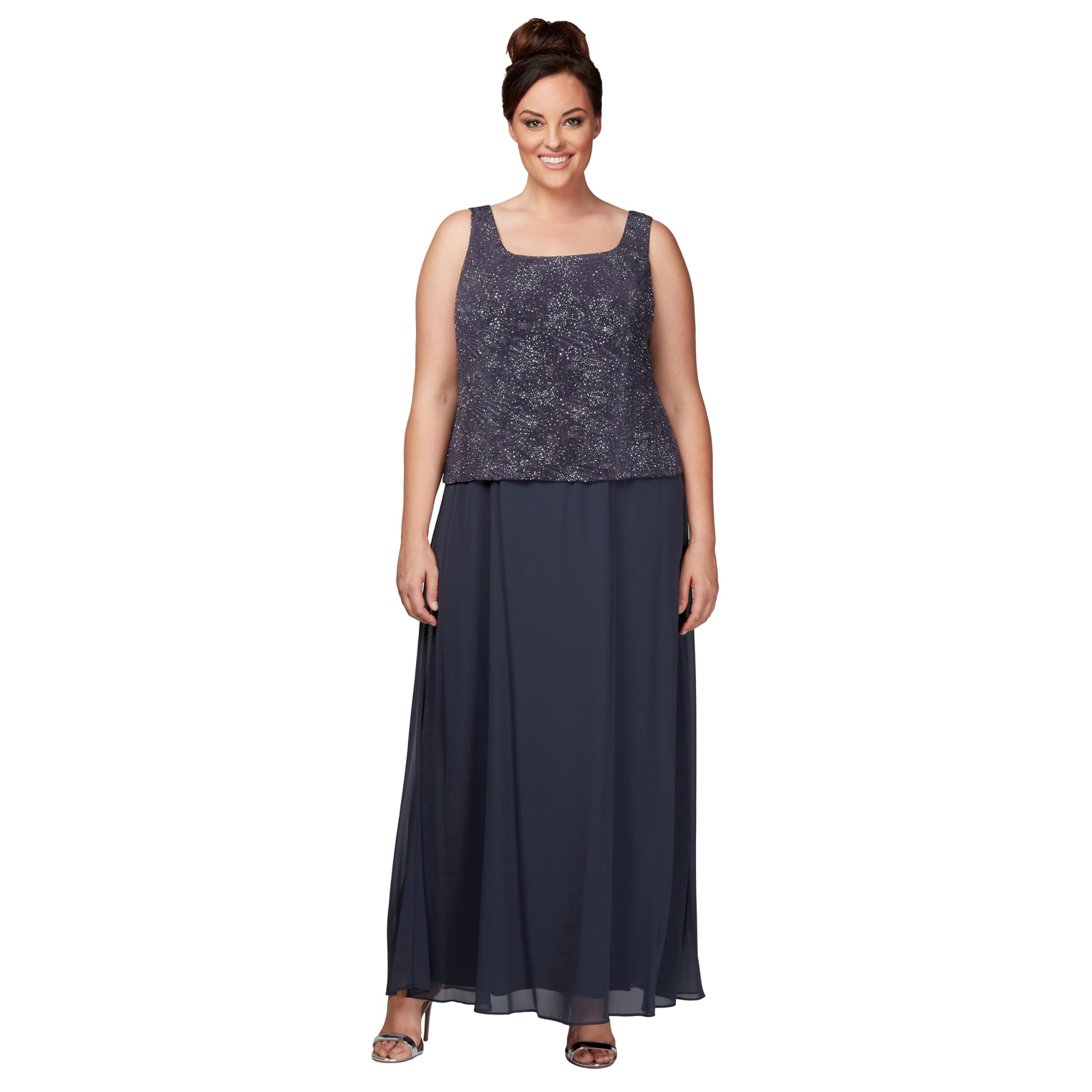 Alex Evenings Womens Long Dress with Mandarin Neckline Jacket