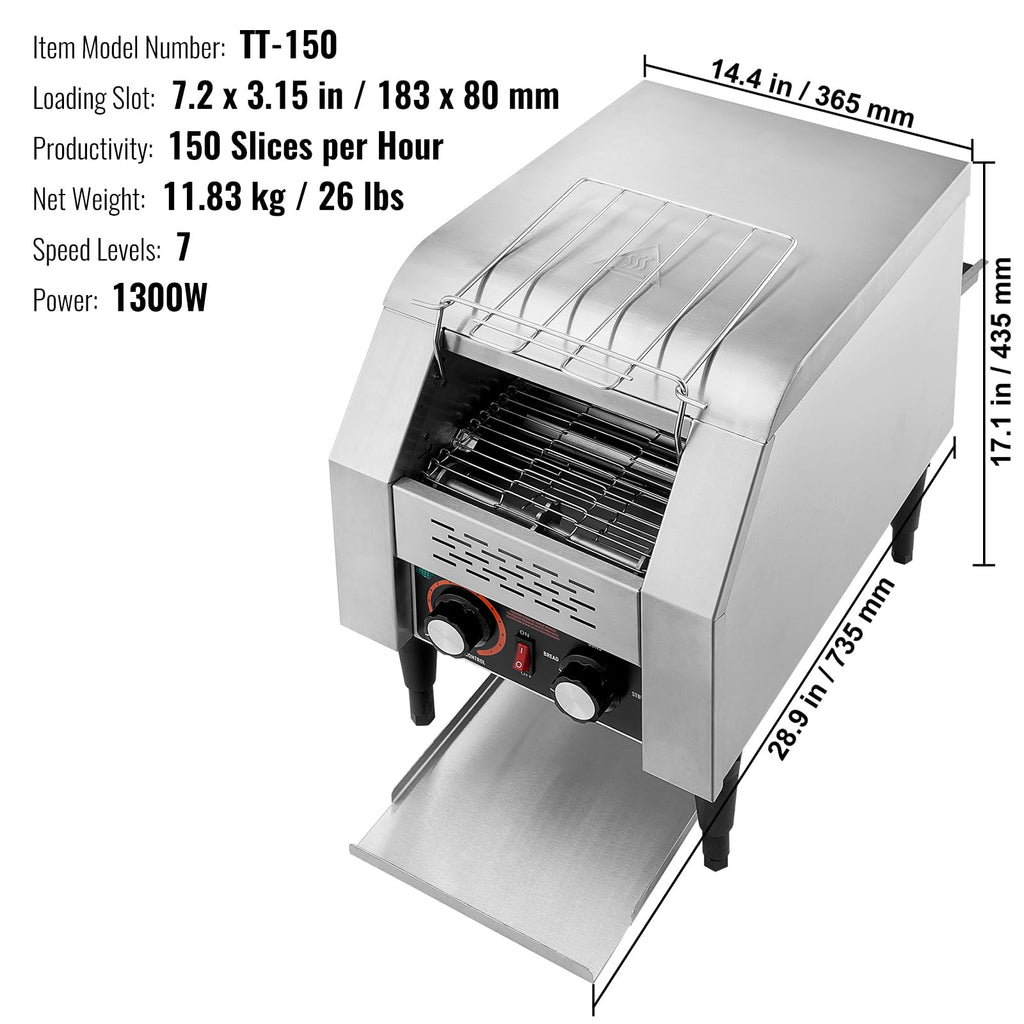 VEVOR Commercial Conveyor Toaster, 300 Slices/Hour, Heavy Duty Stainless Steel, Electric Restaurant Toaster for Toast, Bun, Bagel, Bread