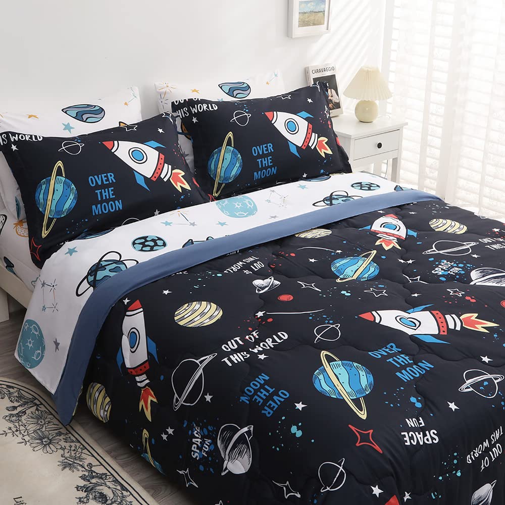 Wajade 7 Piece Blue Bow Comforter Set for Girls Kids Twin Size Bedding Set with Sheet and 2 Pillowcases 2 Pillow Shams Cute Girls Bed in a Bag as Birthday Choice