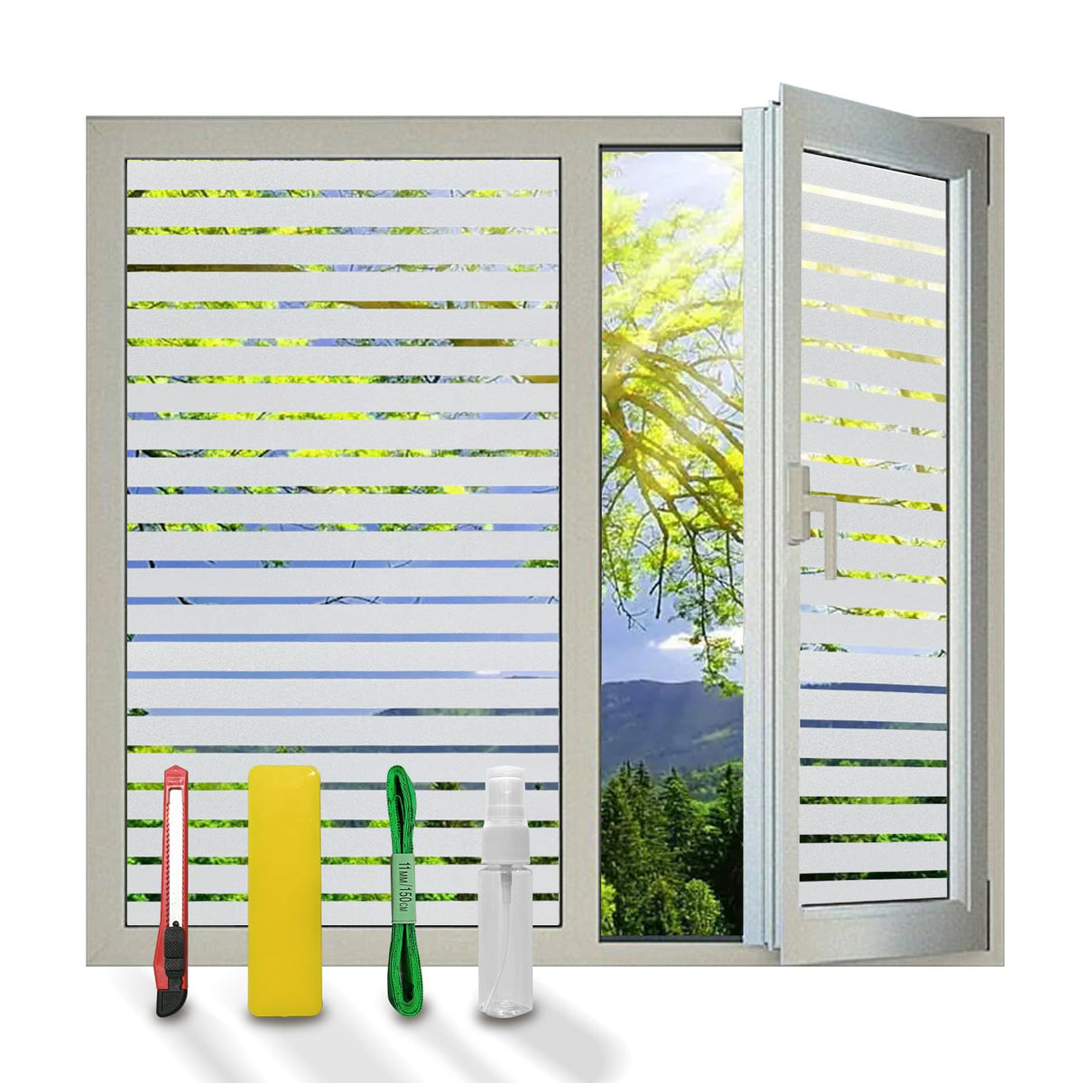Window Privacy Blinds, Removable Glass Door Privacy Film, Suitable for Bathrooms, Offices, Static Cling Decorative Film, Reusable Window Stickers (Blinds, 17.5 x 78.7 inch)