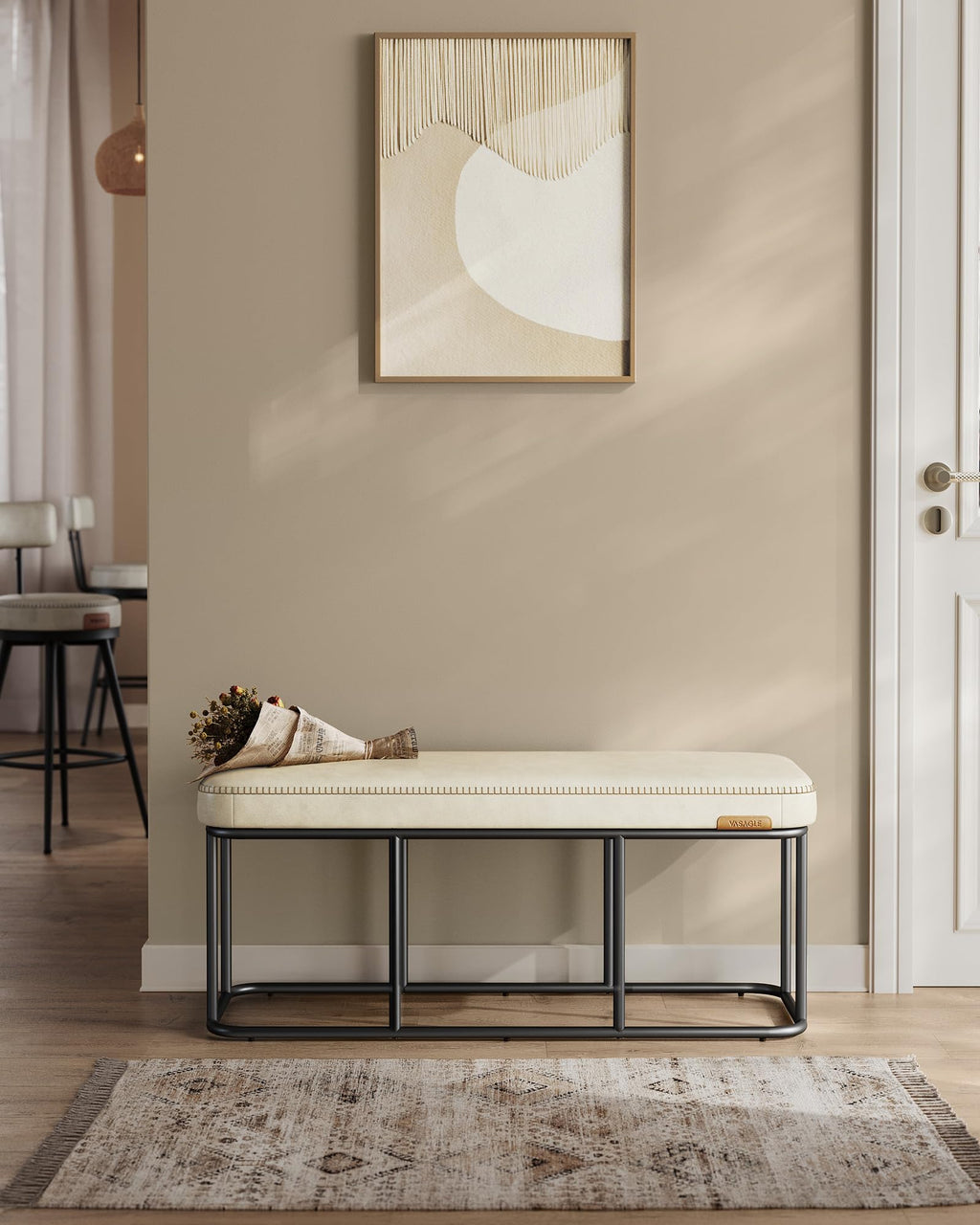 VASAGLE EKHO Collection - Storage Ottoman Bench, Entryway Bedroom Bench, 15 Gallons, Synthetic Leather with Stitching, Mid-Century Modern, Safety Hinges, Loads 660 lb, Caramel Brown ULOM074K01