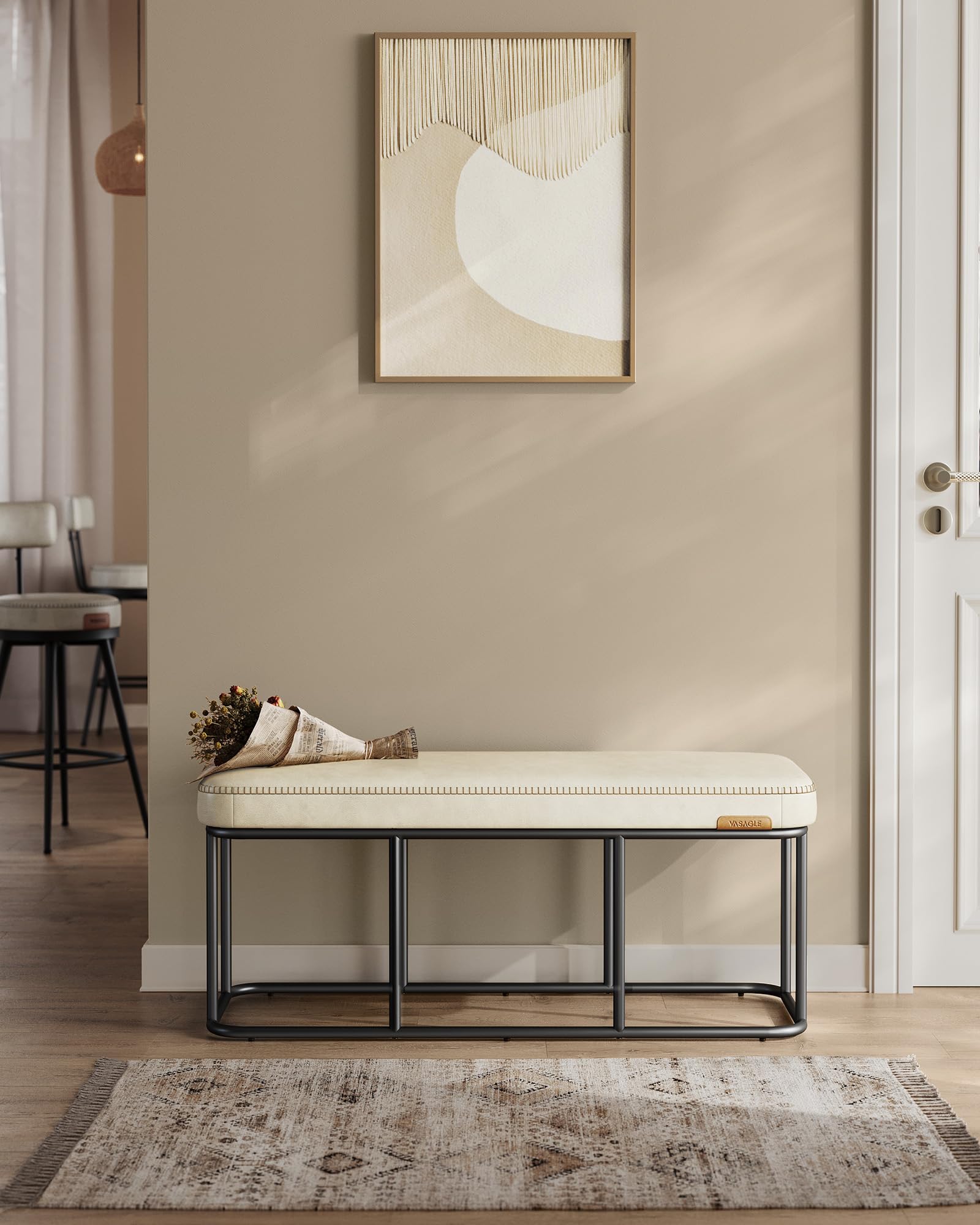 VASAGLE EKHO Collection - Storage Ottoman Bench, Entryway Bedroom Bench, 15 Gallons, Synthetic Leather with Stitching, Mid-Century Modern, Safety Hinges, Loads 660 lb, Caramel Brown ULOM074K01