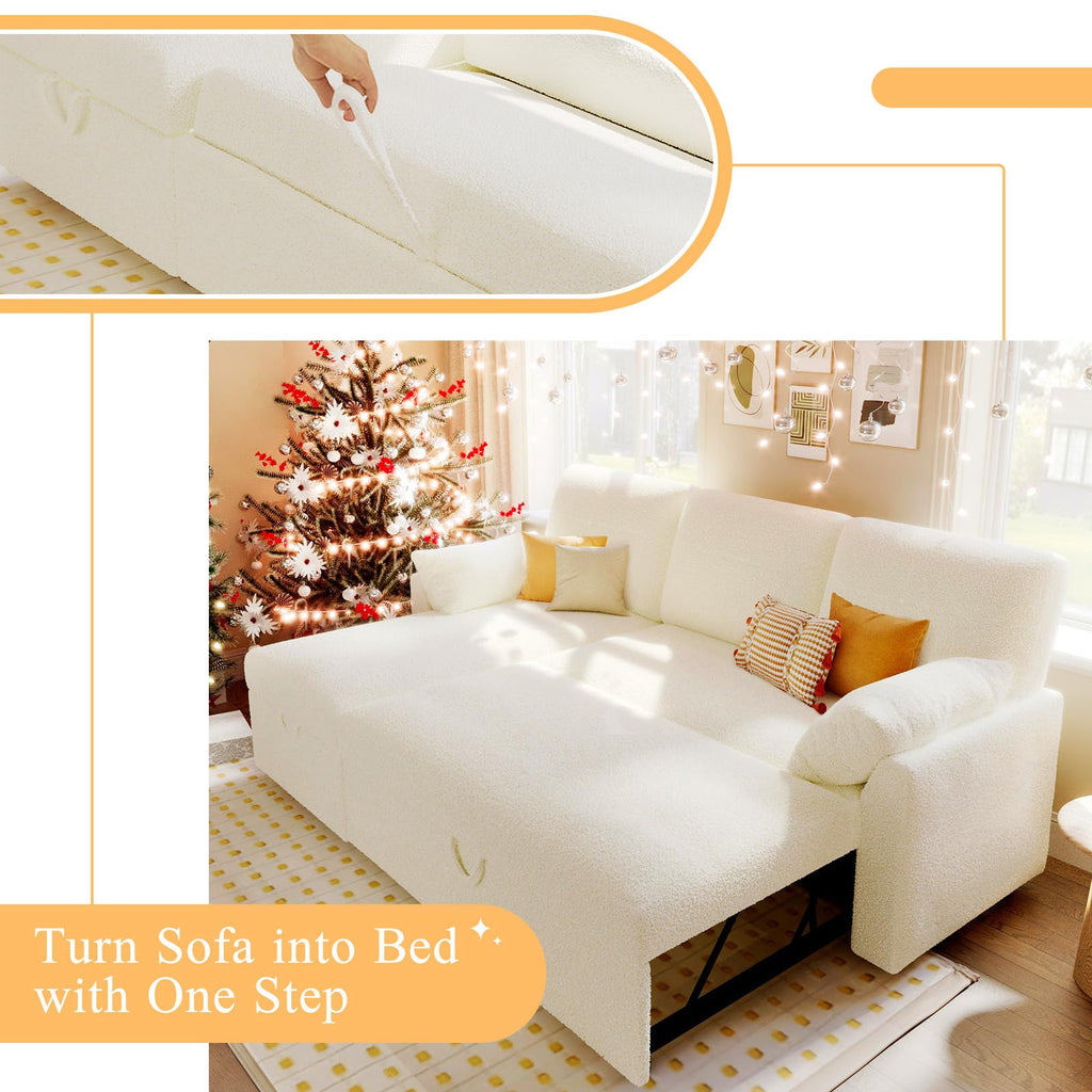 PaPaJet Sofa Bed, Sleeper Sofa with Storage Chaise, L Shaped Sofa with Pull Out Bed, Oversized Sofas for Living Room, Beige
