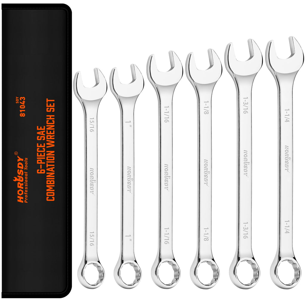 HORUSDY Large Wrench Set with Rolling Pouch | Metric | 6-Piece | 23mm, 24mm, 26mm, 27mm, 30mm, 32mm | 12 Point | Chrome Vanadium Steel