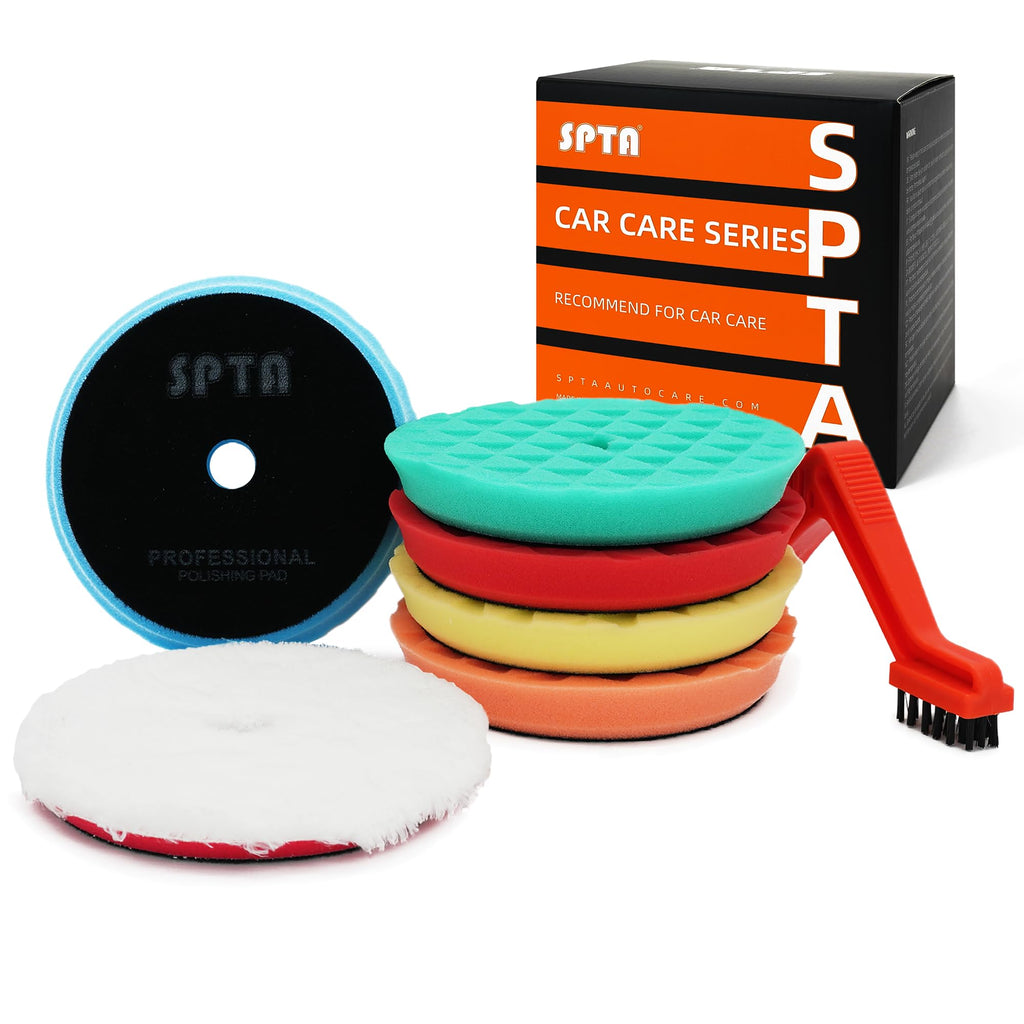 Polishing Pads, 5Pc 5 Inch 125mm Orbital Buffer Polisher Pads and 1Pc Microfiber Buffing Pads, Foam Polish Pad for Compounding, Polishing and Waxing, for 5''/125mm Backing Plate Car Polisher -TPP5MIX