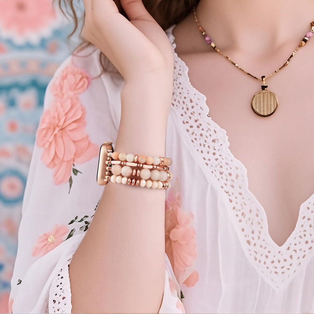 VISOOM Beaded Boho Bracelet Compatible for Apple Watch Band 40mm/38mm/41mm/42mm Series 11 10 9 8 7 SE Series 6/5/4 Women Fashion Cute Handmade Crystal Beads Stretchy Watch Strap for iWatch Bands 3/2/1