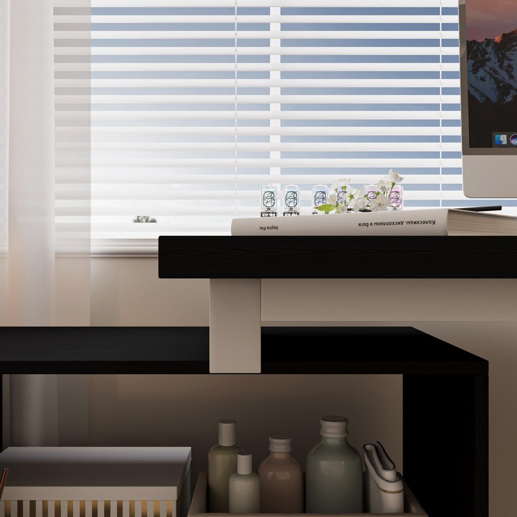 Bobve L Shaped Computer Desk, 47 Inch Home Office Desk with File Drawers & Storage Shelves, Small Corner Computer Desk for Small Space (Black + White)