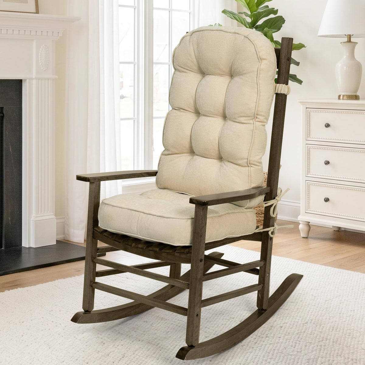 mudilun Rocking Chair Cushion - Non-Slip Tufted 4-Inch Thickened Rocking Chair Cushions with Ties Indoor/Outdoor Wooden Rocking Chair Pad for Living Rooms, Bedrooms, and Balconies