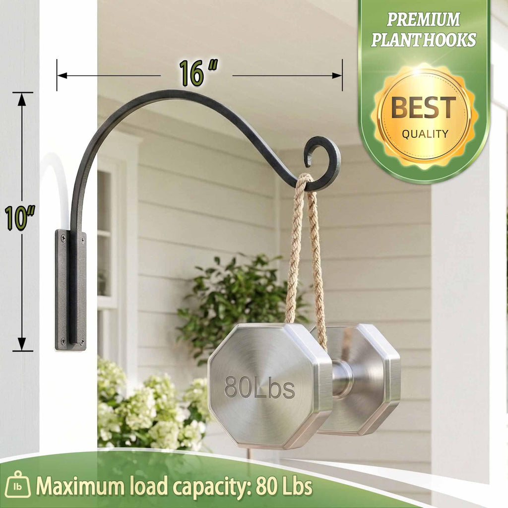 Qiang Ni Heavy-Duty Plant Hanger - 16 Inch 80lbs Metal Wall Mount Plant Bracket for Indoor Outdoor Hanging Bird Feeders, Flower Baskets, Lanterns