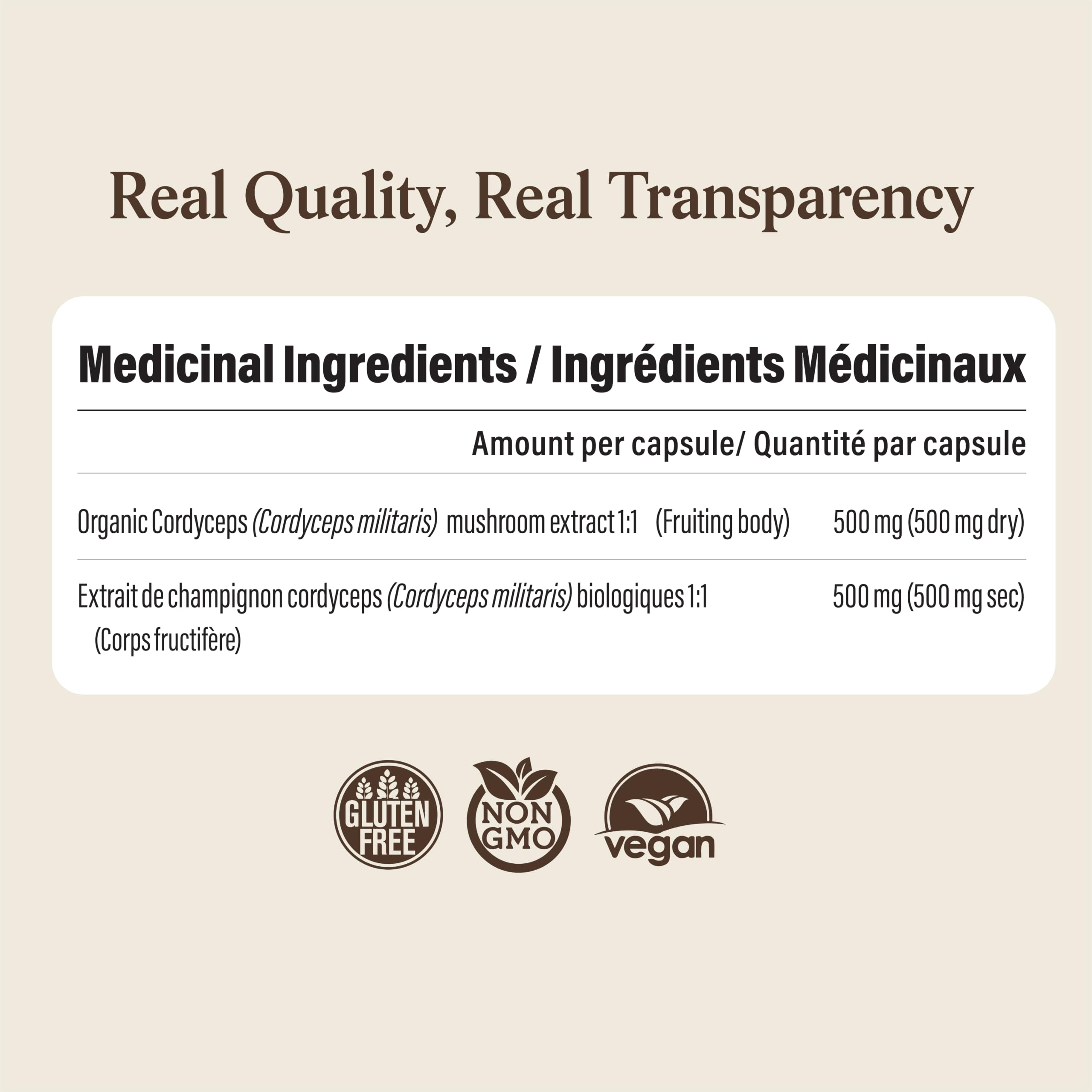 Real Mushrooms Supplement Capsules - Cordyceps Mushroom Powder Rich in Beta Glucans - Mushroom Pills Cordyceps for Energy and Performance - Vegan, Non-GMO, No Grain Fillers, 120 ct