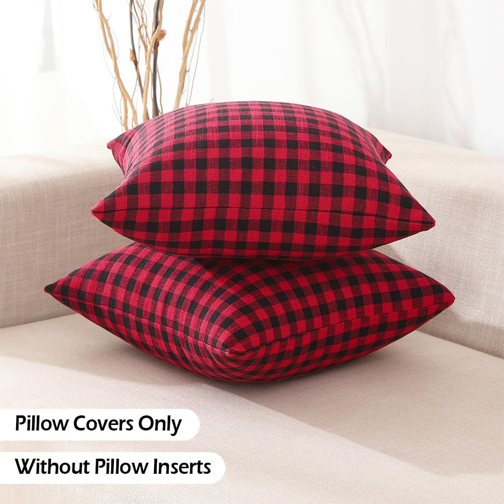 CARRIE HOME Black and White Buffalo Plaid Outdoor Pillow Covers 16x16 Set of 2, 16 x 16 Modern Farmhouse Decor Couch Pillows, Black White Winter Christmas Holiday Plaid Pillows (No Pillow Inserts)