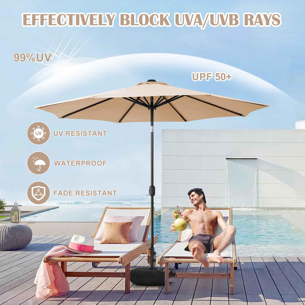 Sundale Outdoor 9FT Patio Umbrella with Sand Bag Umbrella Base, Outdoor Umbrella with Tilt and Crank, Beige