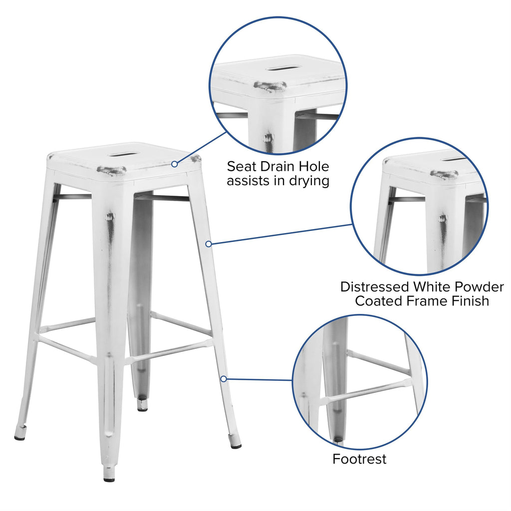 Flash Furniture 30"H Commercial Modern Metal Backless Barstool, Indoor/Outdoor Industrial Square Stacking Bar Stool for Patio Bars/Restaurants, Black