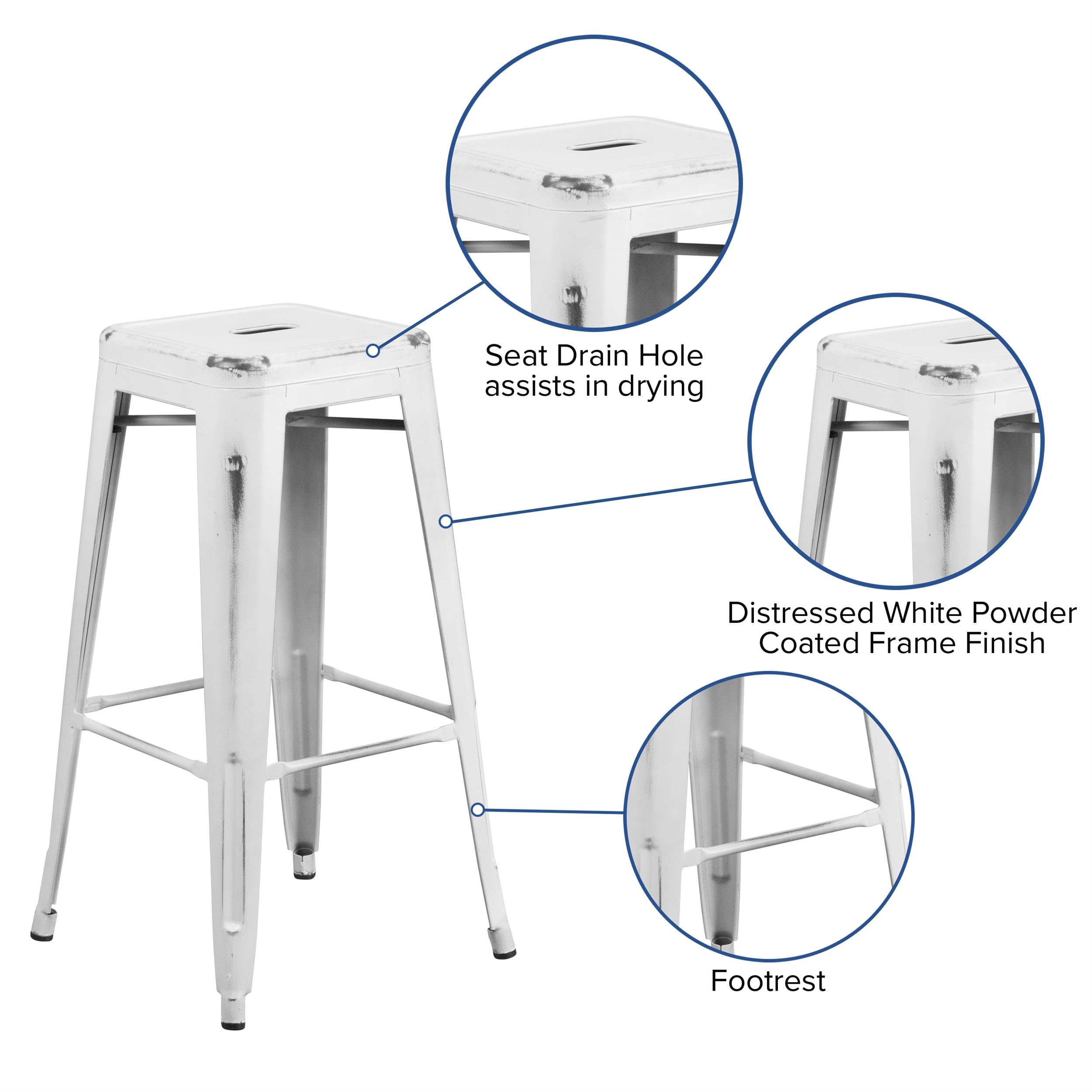Flash Furniture 30"H Commercial Modern Metal Backless Barstool, Indoor/Outdoor Industrial Square Stacking Bar Stool for Patio Bars/Restaurants, Black