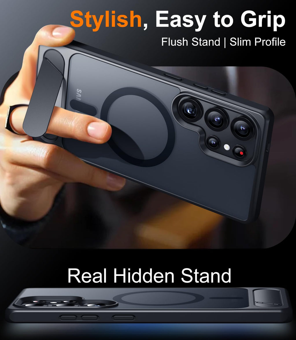 for Samsung Galaxy Z Fold 8 Case,[Compatible with MagSafe][Built-in HD Screen Protector & Kickstand][Hinge Protection]Translucent Matte Full-Body Shockproof Phone Case for Galaxy Z Fold 8,Black