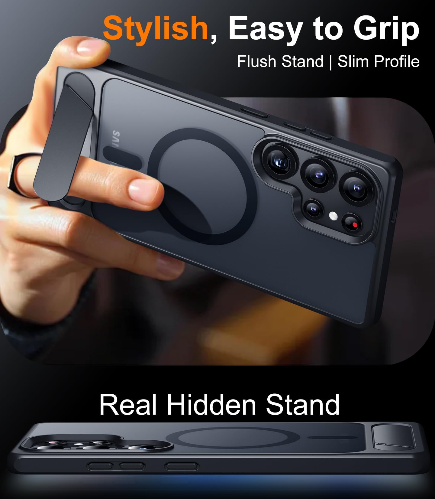 for Samsung Galaxy Z Fold 8 Case,[Compatible with MagSafe][Built-in HD Screen Protector & Kickstand][Hinge Protection]Translucent Matte Full-Body Shockproof Phone Case for Galaxy Z Fold 8,Black