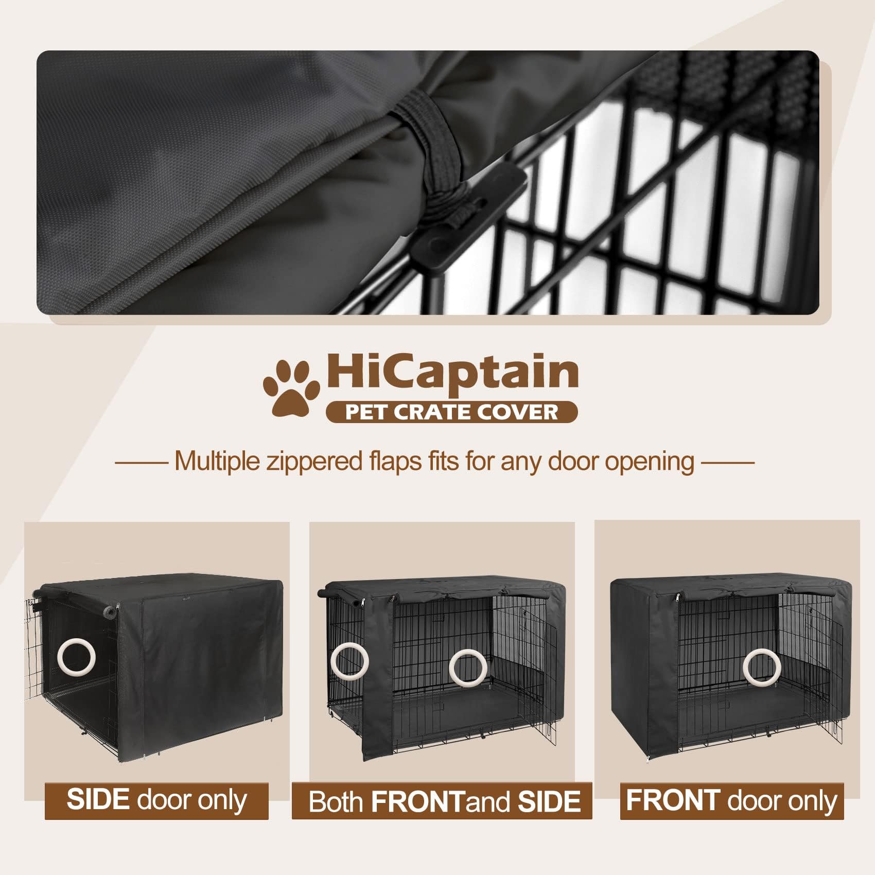 HiCaptain Dog Crate Cover 24.0" L x 18.0" W x 20.0" H with Breathable Mesh, Durable Heavy Duty Kennel Cover, Dual Zippered Panels, Windproof Waterproof UV-Resistant(Beige)