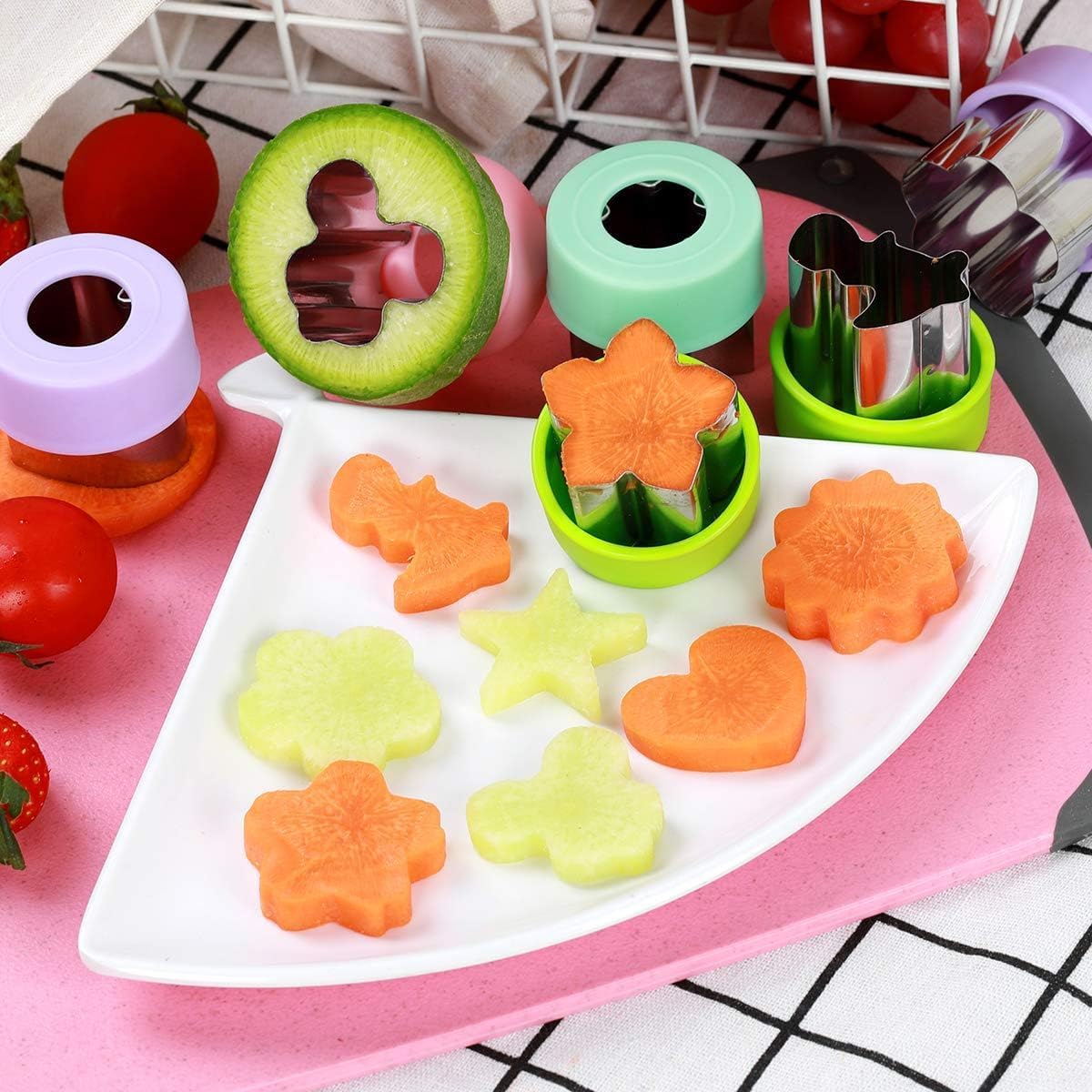 Vegetable Cutter Shapes Set (8 Pack) – 1.5" Stainless Steel Mini Cookie & Fruit Cutters for Kids, Bento Lunch, Sandwich, Fondant, Cheese, Baking & Food Prep