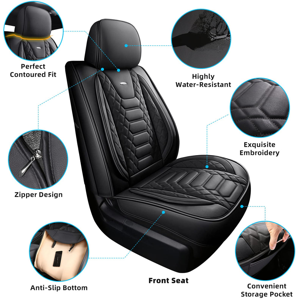 FREESOO Tundra Seat Covers 2007-2013, Fit for Toyota Tundra Crewmax Cab 5 Seats, Custom Truck Seat Covers with Waterproof Faux Leather Black