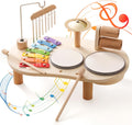 Wooden Drum Set for Toddlers 1-3, Musical Percussion Instruments for Kids Baby Drum Set Xylophone, Montessori Educational Musical Toys for Girls Boys Ages 3+