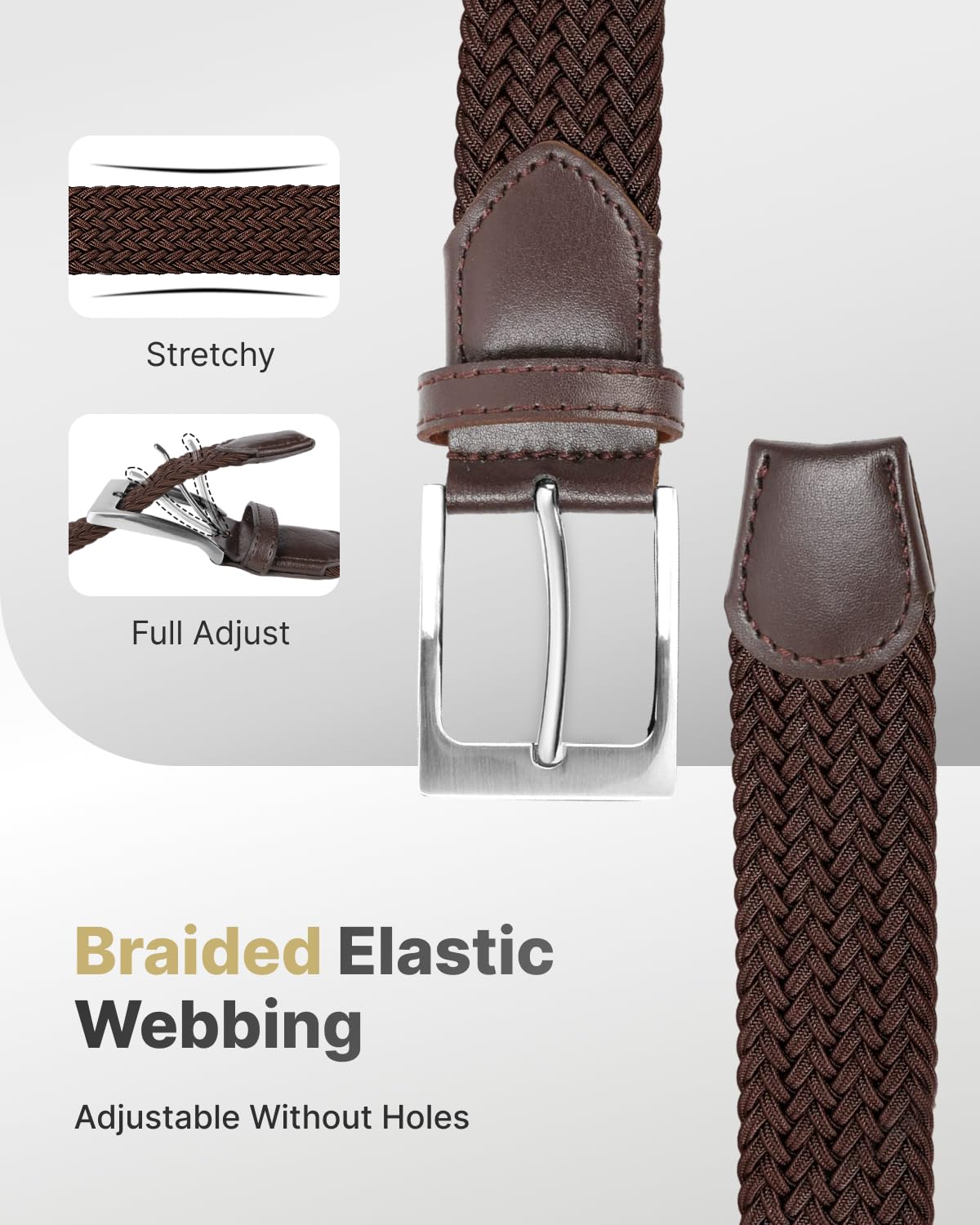 FAIRWIN Men's Golf Belt, Stretch Braided Elastic Woven Casual Jeans Belts 1 3/8" Nylon Web Work Belts for Men