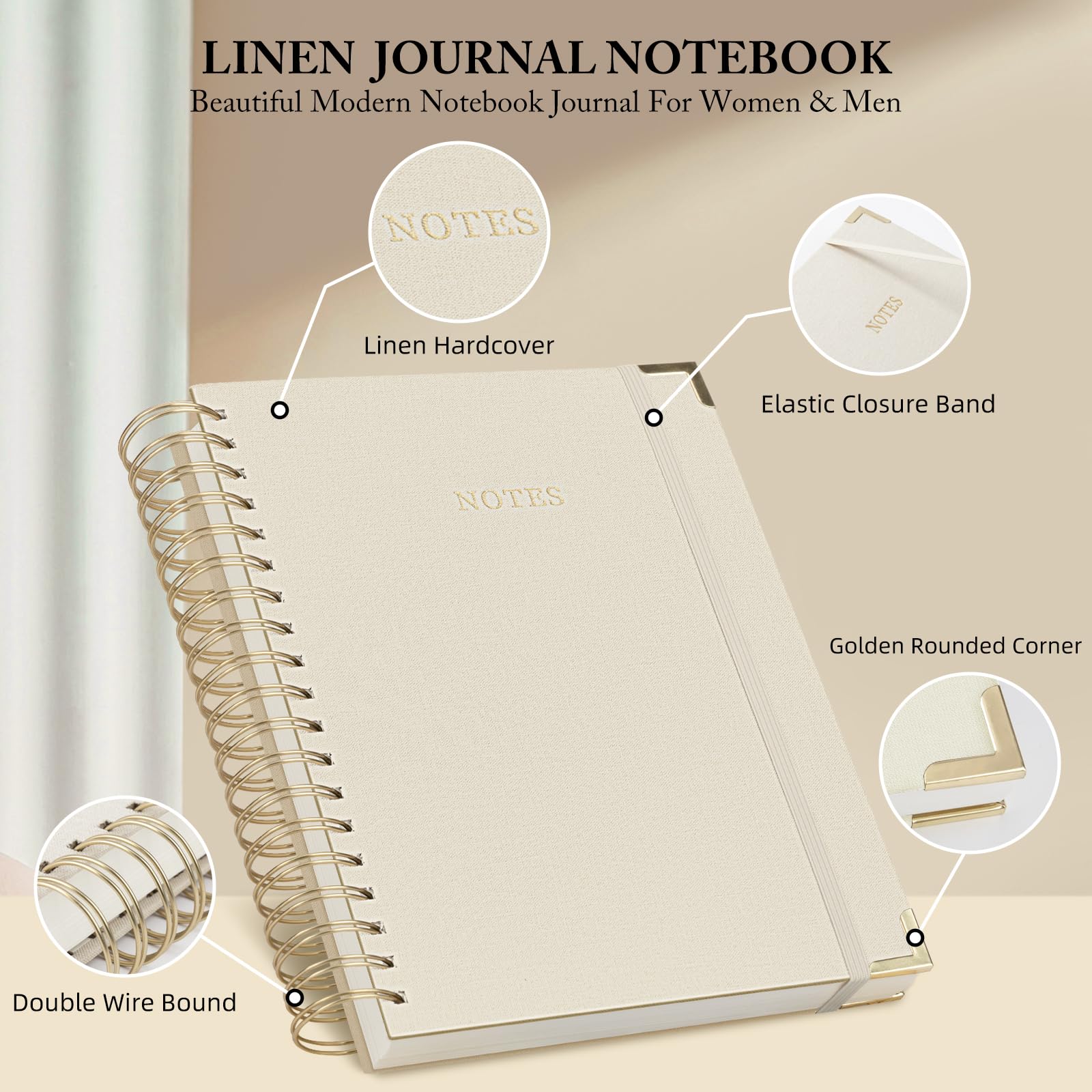 Spiral Notebook Journal, 328 Pages Linen Hardcover College Ruled Notebook, Lined Thick Journals for Women Men, A4 Thick Spiral Journal for Writing, 100GSM Paper, Cute Notebooks for Work School