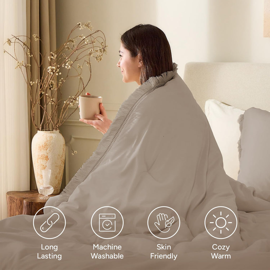 Andency Comforter Full Size Set Burnt Orange, 3 Pieces Boho Terracotta Winter Lightweight Bedding Comforter Sets, All Season Rust Tassel Bed Set (79x90In Comforter & 2 Pillowcases)