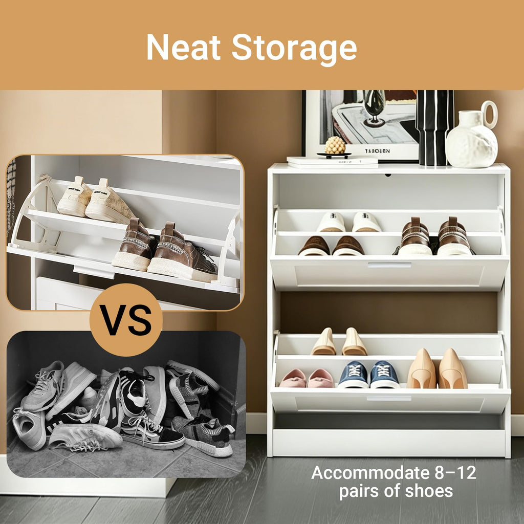 Haotian Shoe Cabinet Storage for Entryway, Narrow Shoe Cabinet with Two Flip Drawers to Save Space, Shoe Rack Cabinet for Front Door Entrance Hallway (Black)