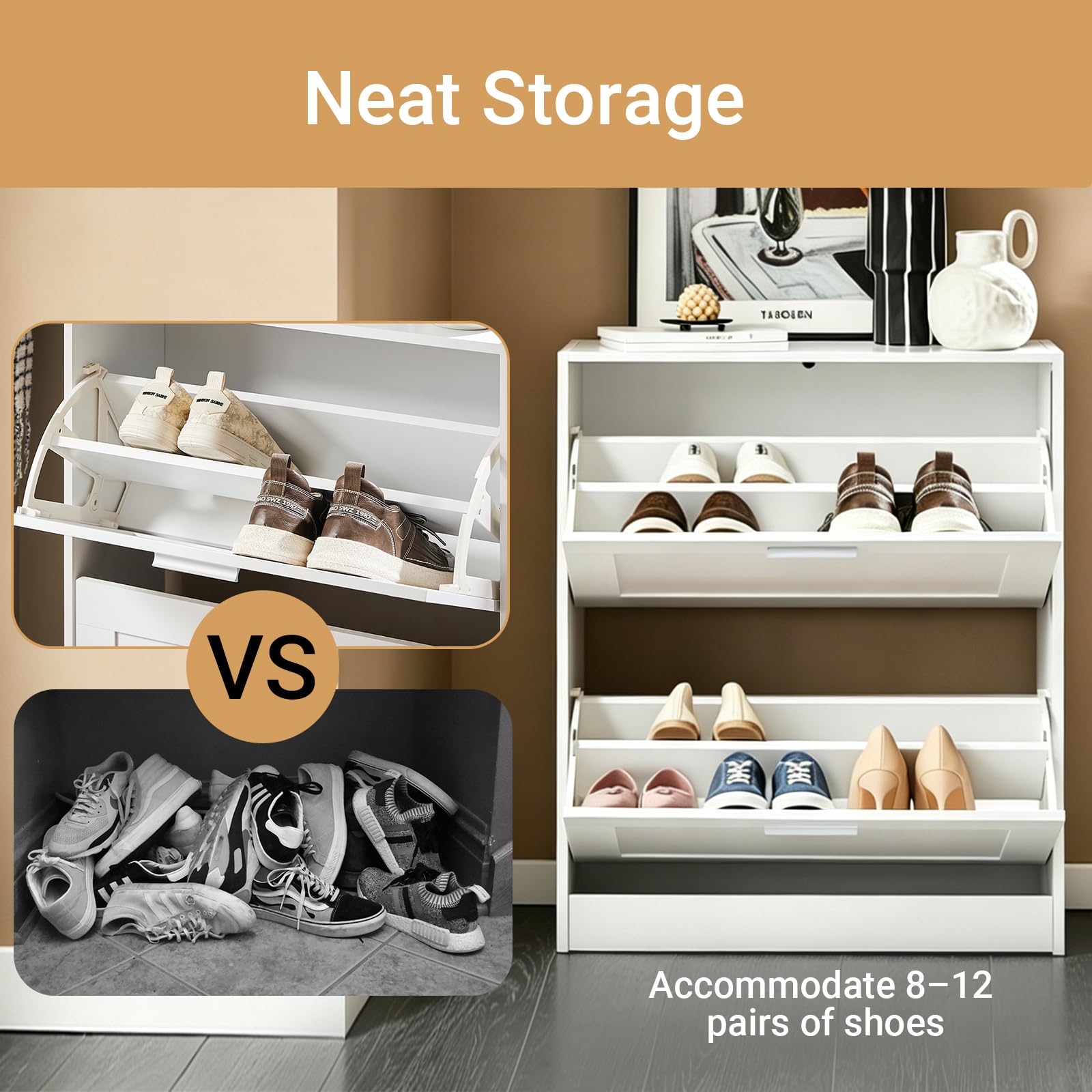 Haotian Shoe Cabinet Storage for Entryway, Narrow Shoe Cabinet with Two Flip Drawers to Save Space, Shoe Rack Cabinet for Front Door Entrance Hallway (Black)