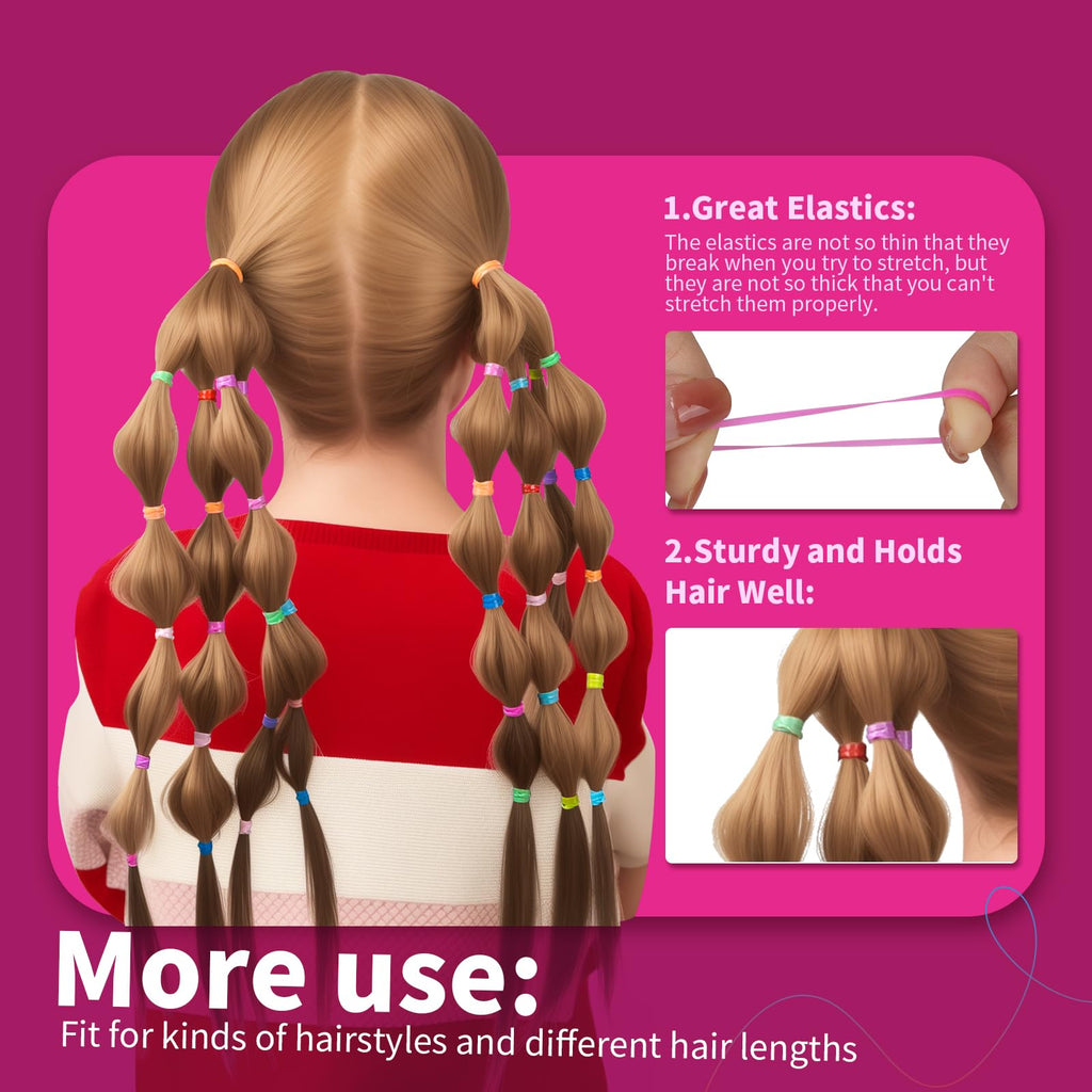 Teenitor Clear Elastic Hair Bands, 2000pcs Mini Hair Rubber Bands, Hair Ties, Soft Hair Elastics Ties, 2mm in Width and 30mm in Length