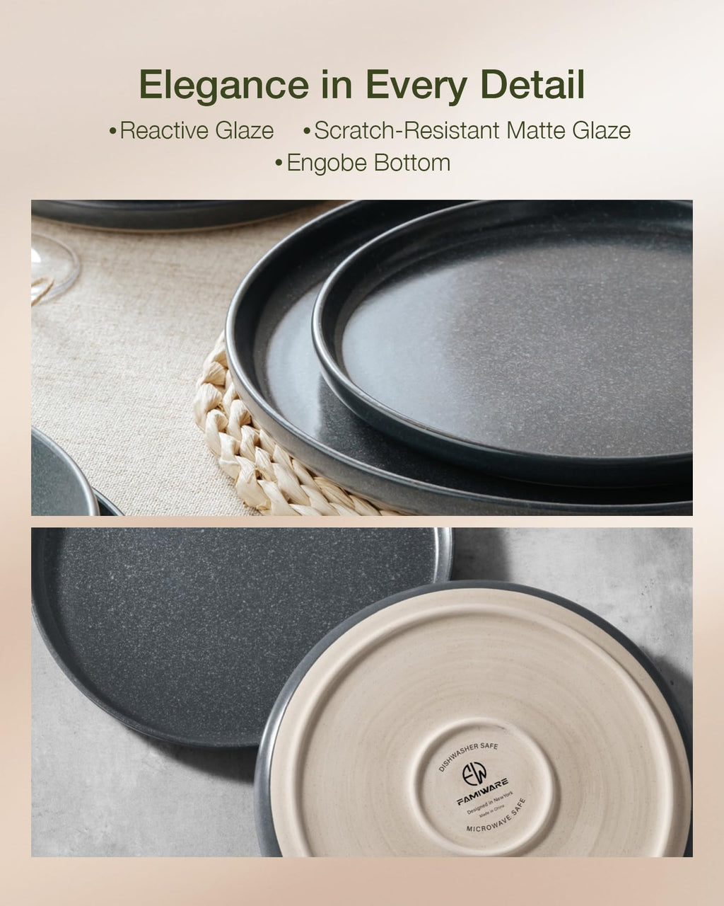 Famiware Pluto Stoneware Dinnerware Sets, 12-Piece Double Reactive Glaze Plates and Bowls Sets, Dishware Sets for Everyday & Formal Dining, Irregular Edge Dishes, Service for 4, Matte Beige White