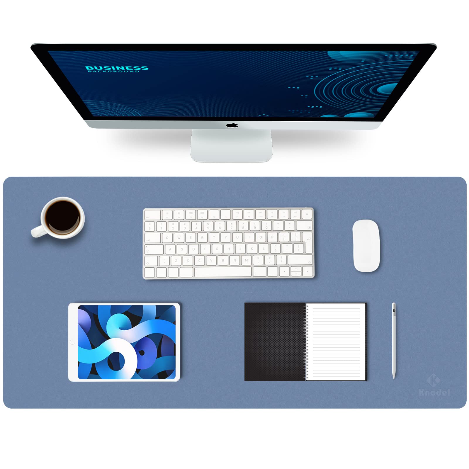 K KNODEL Small Office Leather Desk Mat, Mouse and Keyboard Pad, Computer and Laptop Mat, Desktop Protector and Cover, Writing Pad and Blotter (23.6"x13.8", Black)