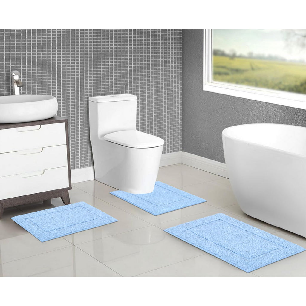 SHACOS Black Bathroom Rugs Sets 3 Piece, 16"x24" + 20"x32" Non Slip Bath Mat and 20"x24" Toilet Rugs U Shaped Washable, Soft Fluffy Water Absorbent Bath Rugs for Bathroom