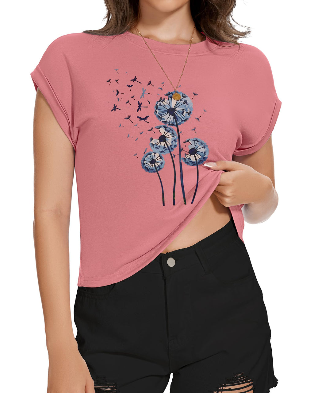 Summer Short Sleeve Crop Tops Womens Crewneck Roll Cap Sleeve T Shirts Loose Fit Basic Tees 2026