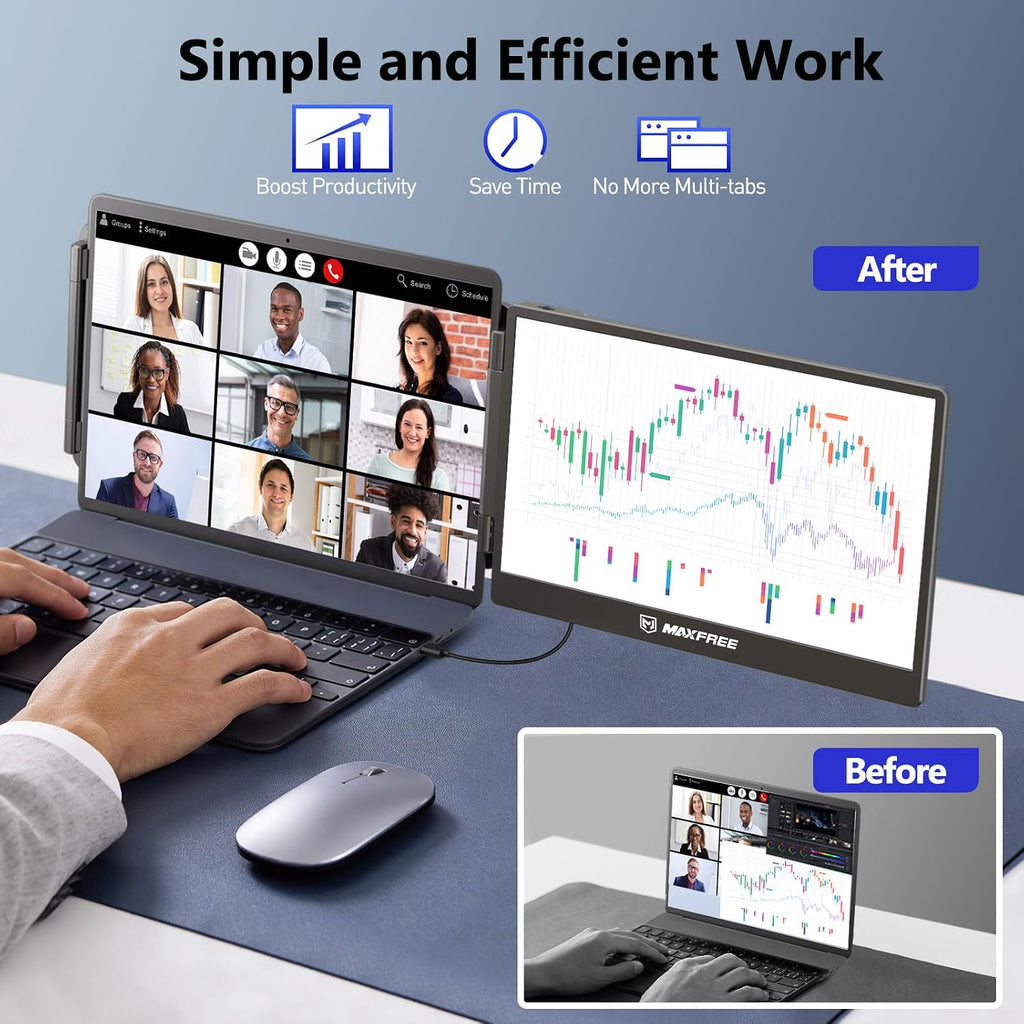 Maxfree Laptop Screen Extender, S1 14'' Laptop Monitor Extender Dual Screen Plug & Play, 1080P FHD Portable Monitor for 13.3-17'' Laptops, Compatible with macOS/Windows/Dex/Android/Switch/PS5