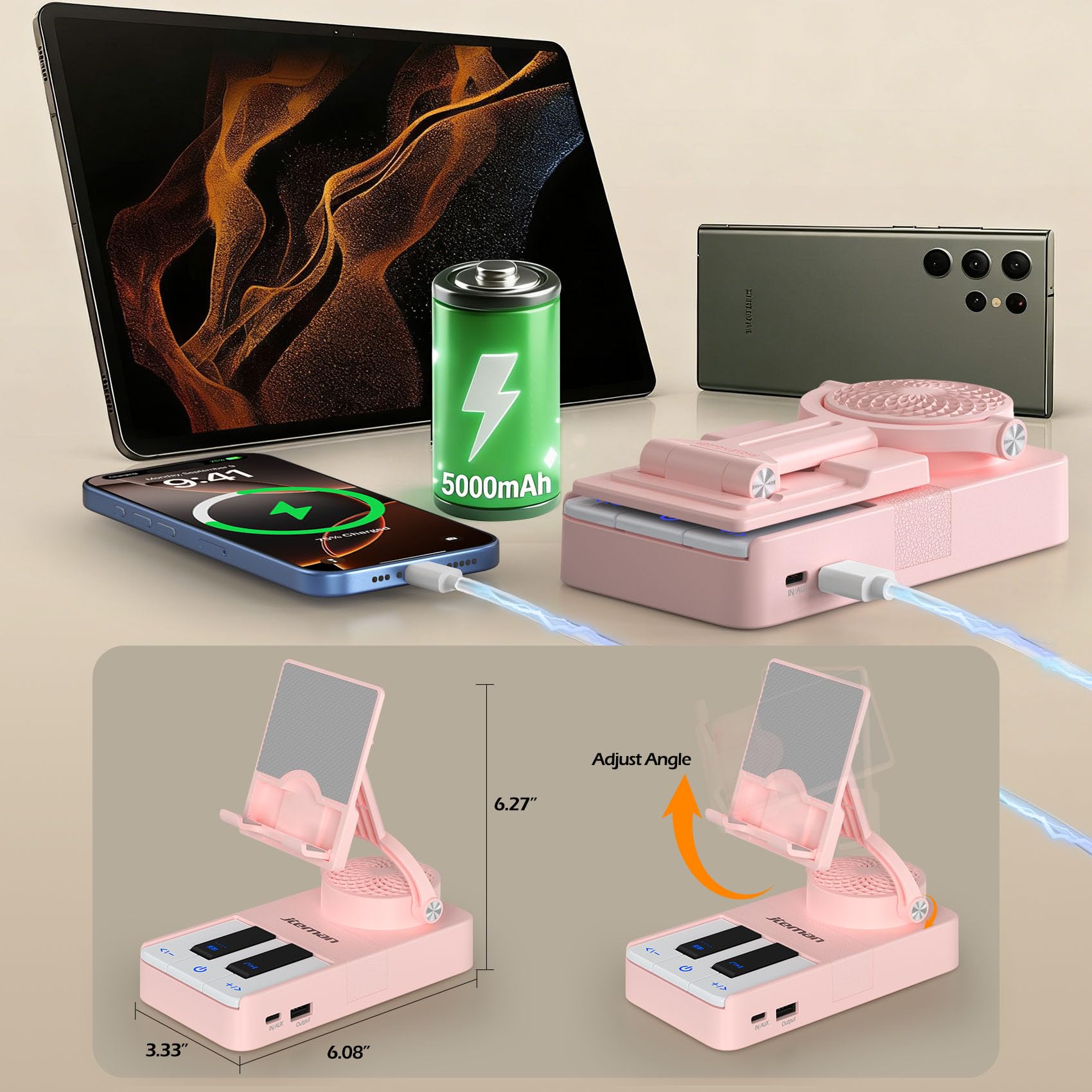 JTEMAN Cell Phone Stand with Bluetooth Speaker and Charging Stand,Piano Keys Design,Music Lovers & Teacher Gifts,Birthday Gifts for Men Women Dad Mom,Cool Tech Gadgets-Black