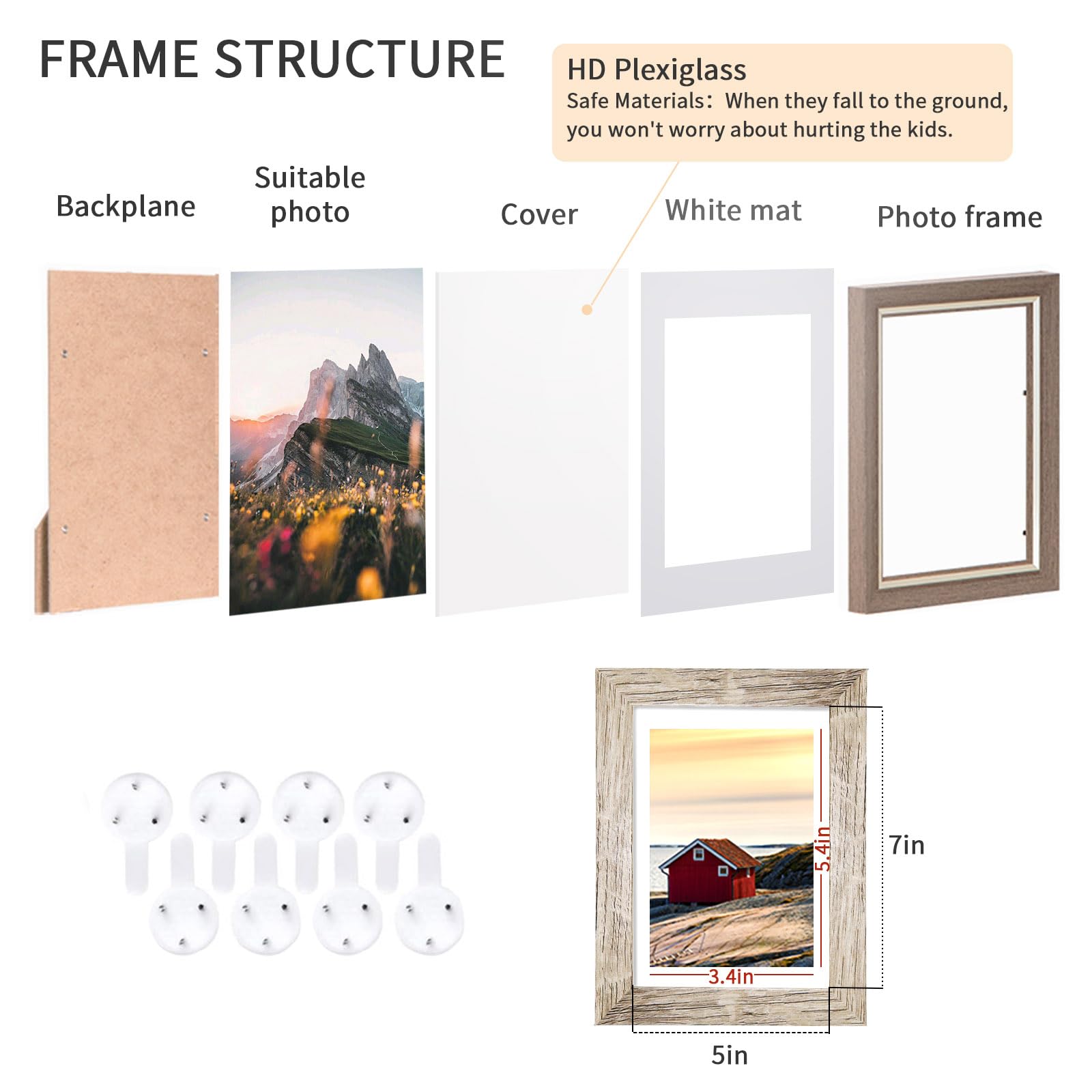 4x6 Picture Frames Set of 8, Rustic Picture Frames Multi Wood-Color,Vertical and Horizontal Formats for Wall Hanging and Tabletop Display,Perfect for Rustic Home & Office Decor
