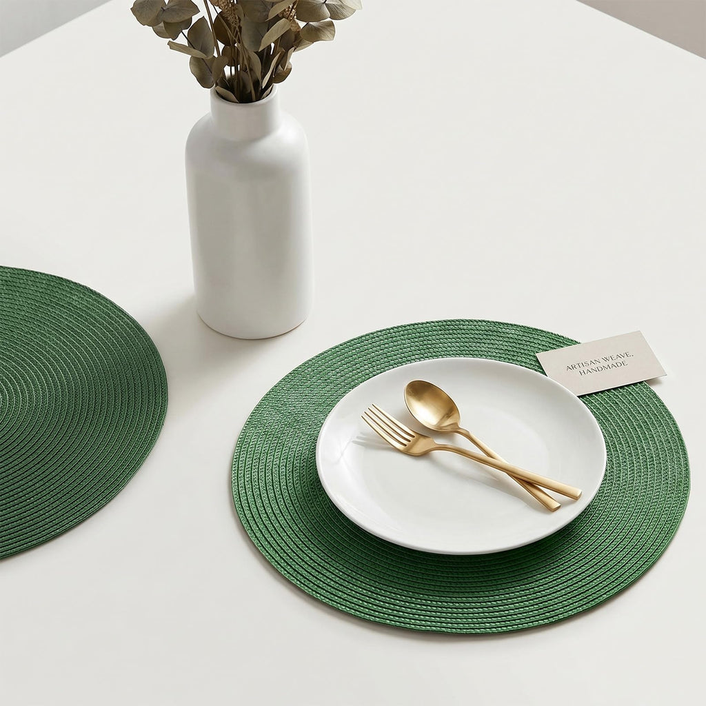 AHHFSMEI Round Placemats Set of 6 Heat Resistant Washable Non-Slip Woven Braided Table Mats for Dining Table Kitchen & Home Decor (Beige)
