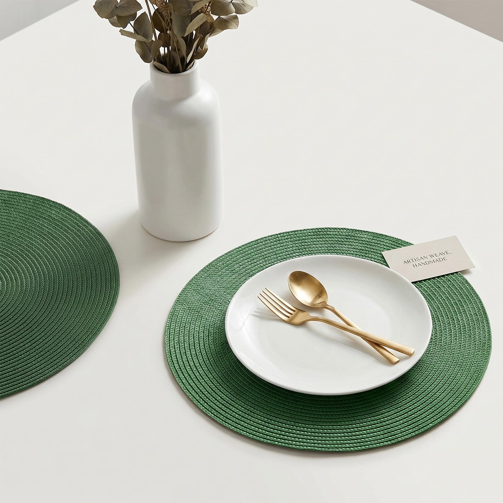 AHHFSMEI Round Placemats Set of 6 Heat Resistant Washable Non-Slip Woven Braided Table Mats for Dining Table Kitchen & Home Decor (Beige)
