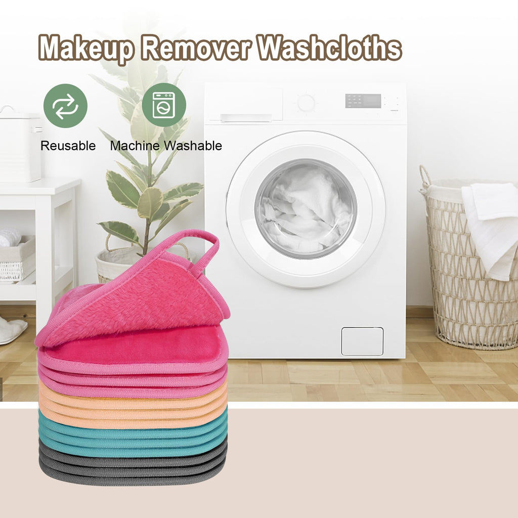 KODAMO Makeup Remover Cloth, Reusable Makeup Remover Pads Washable with Mesh Bag, Microfiber Makeup Removal Face Wash Cloths with Just Water, Gentle Soft, 12 Pack