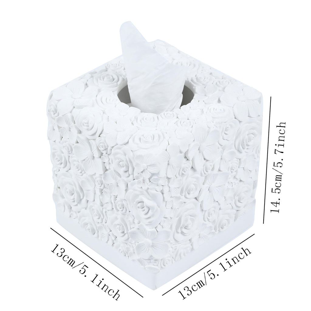 Hymmah Square Tissue Box Cover Holder with Tray,Unique Cube Design Tissue Dispenser Cover Decor for Vanity Counter Tops Also Great for Bedroom and Living Room