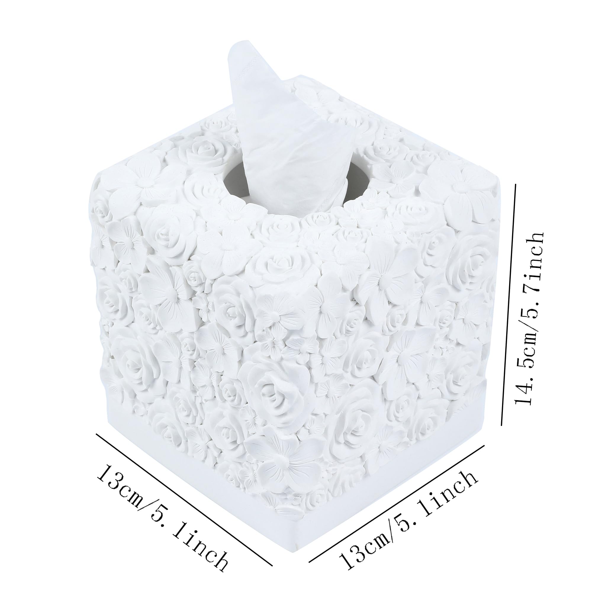 Hymmah Square Tissue Box Cover Holder with Tray,Unique Cube Design Tissue Dispenser Cover Decor for Vanity Counter Tops Also Great for Bedroom and Living Room