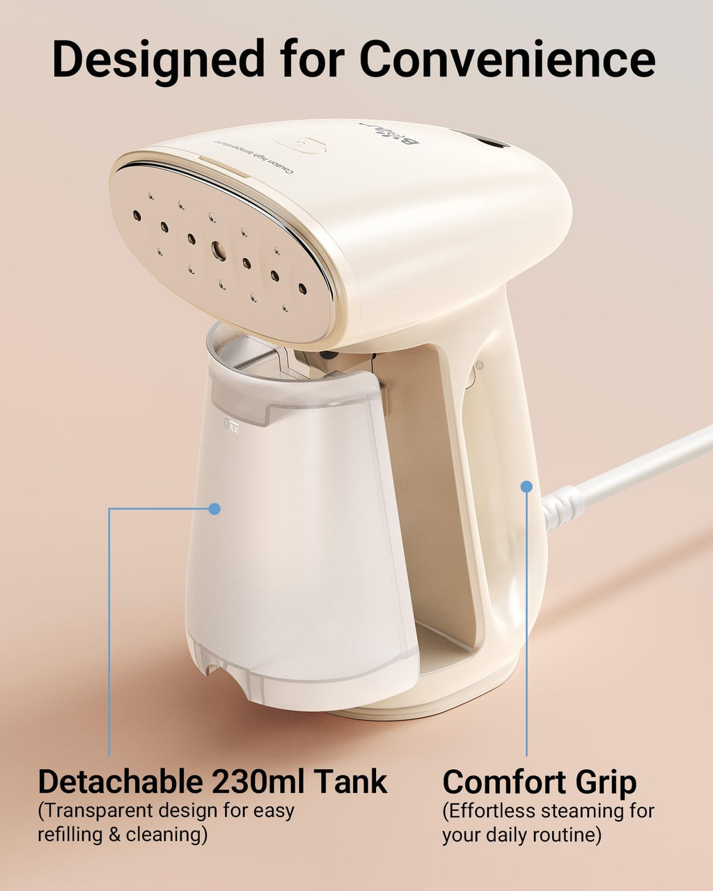 Bear Steamer for Clothes, 1300W 25s Heat-Up Clothes Steamer with 230ml Tank | Essential Oil Compatible,20g/min Steam Rate,Handheld 2-in-1 Steam&Iron,Fabric Wrinkle Remover for Home&Travel,Includes Brush