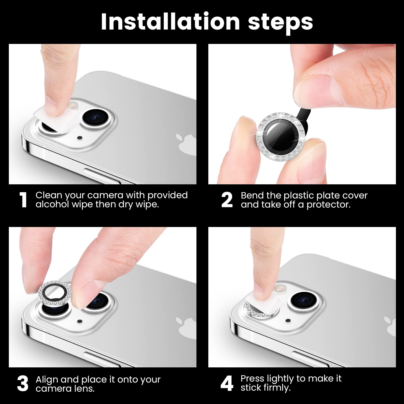 Tensea for iPhone 13 mini/iPhone 13 Camera Lens Protector, 9H Tempered Glass Camera Cover Screen Protector Metal Individual Ring for iPhone 13mini 5.4 inch /13 6.1 inch